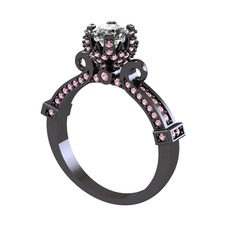 Kraliyet Tektaş Yüzük - Swarovski ve pembe kuvars 925 ayar siyah rodyum kaplama gümüş yüzük #68ci6k