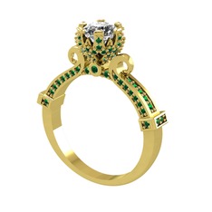 Kraliyet Tektaş Yüzük - Beyaz zirkon ve yeşil kuvars 925 ayar altın kaplama gümüş yüzük #6hm47m