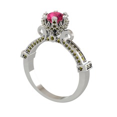 Kraliyet Tektaş Yüzük - Rodolit garnet ve peridot 14 ayar beyaz altın yüzük #6rcrvf