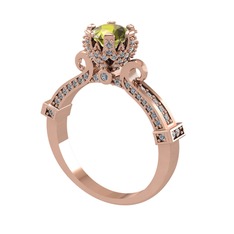 Peridot ve pırlanta 8 ayar rose altın yüzük (1.034 karat)