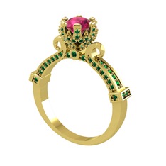 Kraliyet Tektaş Yüzük - Rodolit garnet ve yeşil kuvars 18 ayar altın yüzük #86beag
