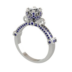 Kraliyet Tektaş Yüzük - Swarovski ve lab safir 14 ayar beyaz altın yüzük #8da2eq
