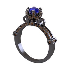 Kraliyet Tektaş Yüzük - Lab safir ve dumanlı kuvars 925 ayar siyah rodyum kaplama gümüş yüzük #8km5wi