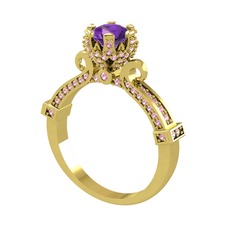 Ametist ve pembe kuvars 925 ayar altın kaplama gümüş yüzük