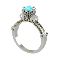 Kraliyet Tektaş Yüzük - Akuamarin ve peridot 8 ayar beyaz altın yüzük #ain3rk