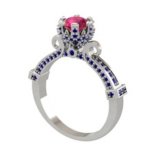 Rodolit garnet ve lab safir 18 ayar beyaz altın yüzük