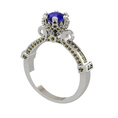 Kraliyet Tektaş Yüzük - Lab safir ve peridot 8 ayar beyaz altın yüzük #avo99z