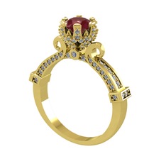 Kök yakut ve pırlanta 14 ayar altın yüzük (1.034 karat)