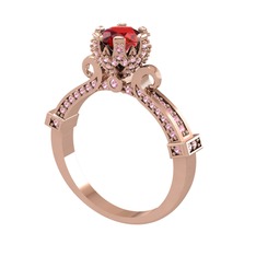 Kraliyet Tektaş Yüzük - Garnet ve pembe kuvars 18 ayar rose altın yüzük #bzp2fl