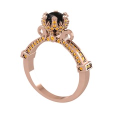 Kraliyet Tektaş Yüzük - Siyah zirkon ve sitrin 18 ayar rose altın yüzük #cfihp1