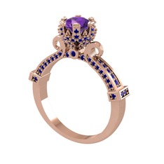 Kraliyet Tektaş Yüzük - Ametist ve lab safir 925 ayar rose altın kaplama gümüş yüzük #ciau1i