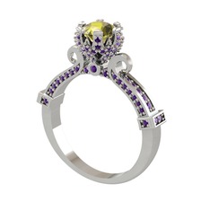 Kraliyet Tektaş Yüzük - Peridot ve ametist 14 ayar beyaz altın yüzük #cj8m1c