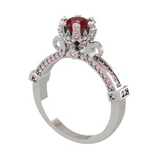 Kraliyet Tektaş Yüzük - Kök yakut ve pembe kuvars 8 ayar beyaz altın yüzük #cl2v0u