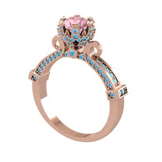 Kraliyet Tektaş Yüzük - Pembe kuvars ve akuamarin 18 ayar rose altın yüzük #dm3l7p