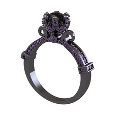 Kraliyet Tektaş Yüzük - Siyah zirkon ve ametist 925 ayar siyah rodyum kaplama gümüş yüzük #dnbkdw