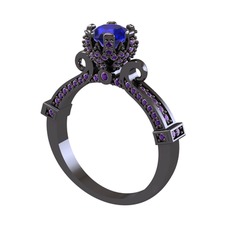 Lab safir ve ametist 925 ayar siyah rodyum kaplama gümüş yüzük