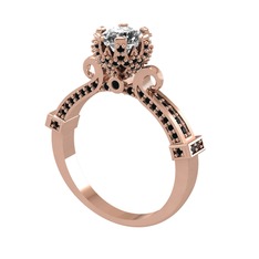 Kraliyet Tektaş Yüzük - Beyaz zirkon ve siyah zirkon 8 ayar rose altın yüzük #eah41s