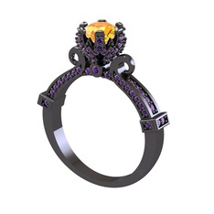 Kraliyet Tektaş Yüzük - Sitrin ve ametist 925 ayar siyah rodyum kaplama gümüş yüzük #eepm1f