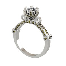 Kraliyet Tektaş Yüzük - Beyaz zirkon ve peridot 18 ayar beyaz altın yüzük #esy0ka