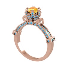 Kraliyet Tektaş Yüzük - Sitrin ve akuamarin 8 ayar rose altın yüzük #f4u6ay