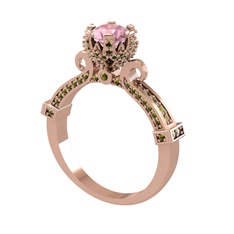 Kraliyet Tektaş Yüzük - Pembe kuvars ve peridot 14 ayar rose altın yüzük #f7twie
