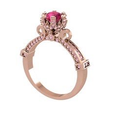 Rodolit garnet ve pembe kuvars 8 ayar rose altın yüzük