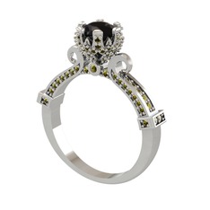 Kraliyet Tektaş Yüzük - Siyah zirkon ve peridot 18 ayar beyaz altın yüzük #g511ud