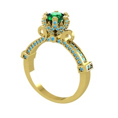 Kraliyet Tektaş Yüzük - Yeşil kuvars ve akuamarin 18 ayar altın yüzük #gfda8i