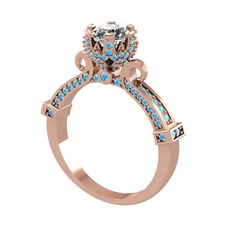 Kraliyet Tektaş Yüzük - Beyaz zirkon ve akuamarin 925 ayar rose altın kaplama gümüş yüzük #gq76or