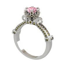 Pembe kuvars ve peridot 8 ayar beyaz altın yüzük