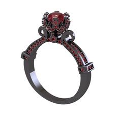 Kraliyet Tektaş Yüzük - Kök yakut ve garnet 925 ayar siyah rodyum kaplama gümüş yüzük #hrapae
