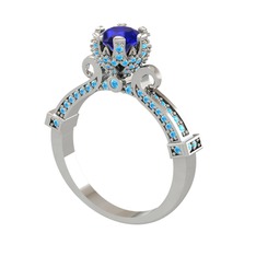 Kraliyet Tektaş Yüzük - Lab safir ve akuamarin 8 ayar beyaz altın yüzük #htik0x