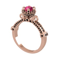 Kraliyet Tektaş Yüzük - Rodolit garnet ve siyah zirkon 8 ayar rose altın yüzük #hu5bqm
