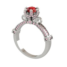 Kraliyet Tektaş Yüzük - Garnet ve pembe kuvars 8 ayar beyaz altın yüzük #idzpsv