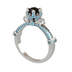 Kraliyet Tektaş Yüzük - Siyah zirkon ve akuamarin 8 ayar beyaz altın yüzük #iogxcr