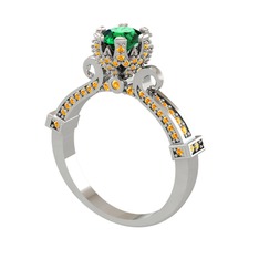 Kraliyet Tektaş Yüzük - Yeşil kuvars ve sitrin 8 ayar beyaz altın yüzük #ipfr8v