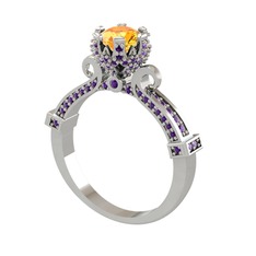 Kraliyet Tektaş Yüzük - Sitrin ve ametist 14 ayar beyaz altın yüzük #iqfk2k