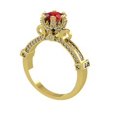 Kraliyet Tektaş Yüzük - Garnet ve beyaz zirkon 18 ayar altın yüzük #iqvd7y