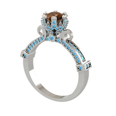 Kraliyet Tektaş Yüzük - Dumanlı kuvars ve akuamarin 8 ayar beyaz altın yüzük #ix4q0i