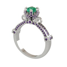 Kraliyet Tektaş Yüzük - Kök zümrüt ve ametist 925 ayar gümüş yüzük #j265vc