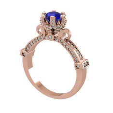 Kraliyet Tektaş Yüzük - Lab safir ve swarovski 14 ayar rose altın yüzük #jx4pzo