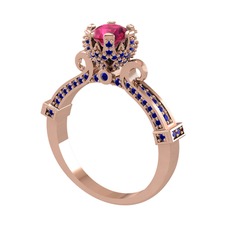 Rodolit garnet ve lab safir 925 ayar rose altın kaplama gümüş yüzük