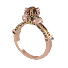 Dumanlı kuvars ve peridot 18 ayar rose altın yüzük