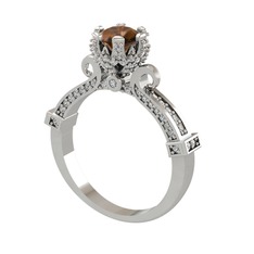Dumanlı kuvars ve swarovski 8 ayar beyaz altın yüzük