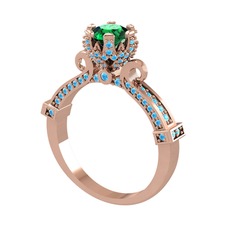 Kraliyet Tektaş Yüzük - Yeşil kuvars ve akuamarin 14 ayar rose altın yüzük #l54w3o