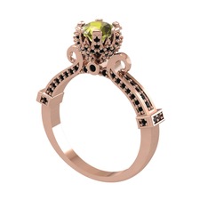 Kraliyet Tektaş Yüzük - Peridot ve siyah zirkon 14 ayar rose altın yüzük #l8daao