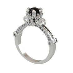 Siyah zirkon ve swarovski 8 ayar beyaz altın yüzük