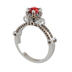 Kraliyet Tektaş Yüzük - Garnet ve dumanlı kuvars 18 ayar beyaz altın yüzük #lg5xmm
