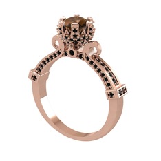 Kraliyet Tektaş Yüzük - Dumanlı kuvars ve siyah zirkon 8 ayar rose altın yüzük #lgoj9p