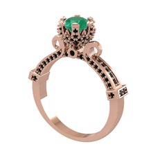 Kraliyet Tektaş Yüzük - Kök zümrüt ve siyah zirkon 14 ayar rose altın yüzük #lqpi6f